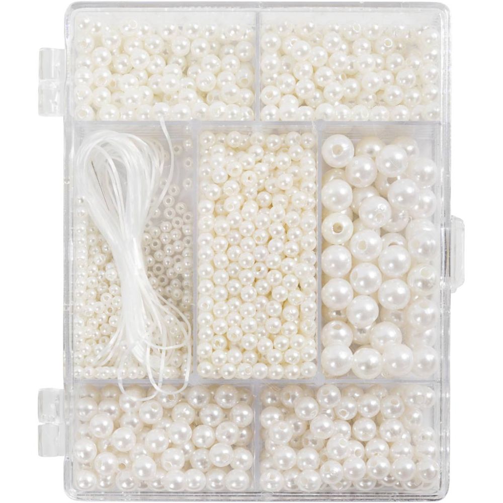 Mother - of - Pearl Bead Jewellery Mix - 850+ Wax Beads with Elastic for Necklaces & Bracelets - Home - Crafts