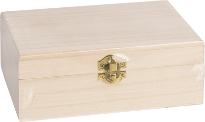 Natural Wooden Box Hinged Lid and Lock 12x18x7cm Single Compartment Craft Box