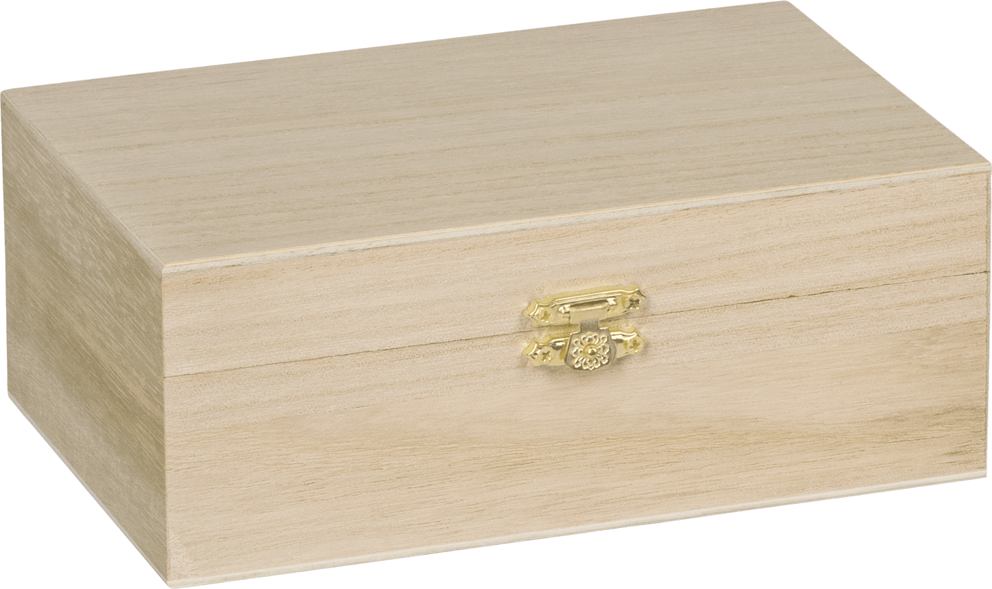 Natural Wooden Box Hinged Lid and Lock 12x18x7cm Single Compartment Craft Box