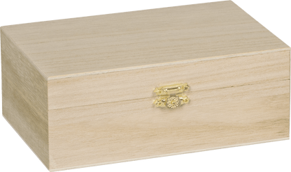 Natural Wooden Box Hinged Lid and Lock 12x18x7cm Single Compartment Craft Box