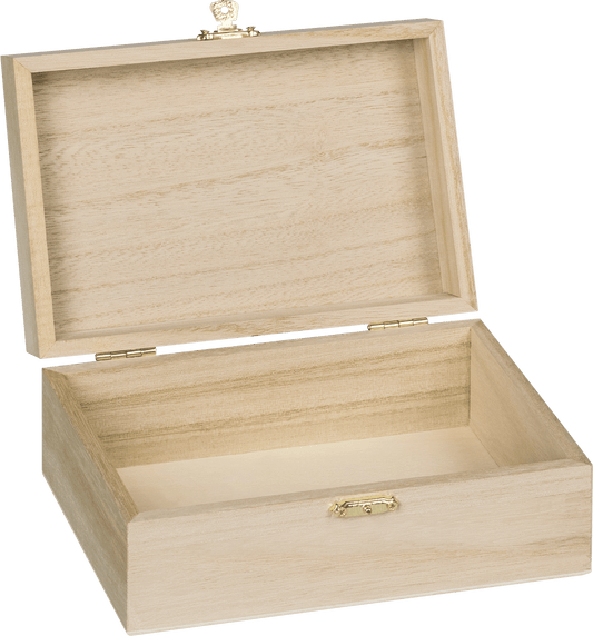 Natural Wooden Box Hinged Lid and Lock 12x18x7cm Single Compartment Craft Box