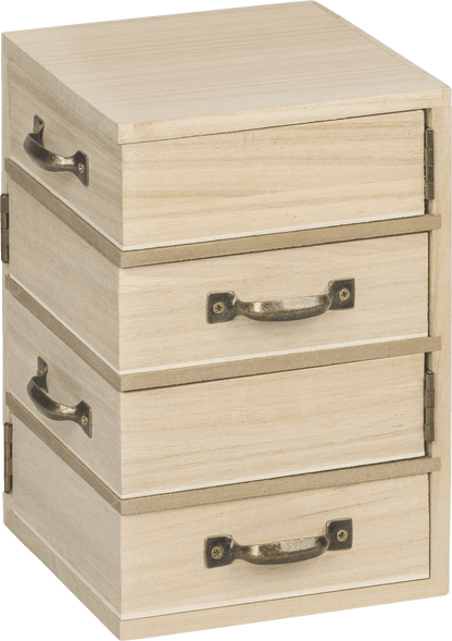 Natural Wooden Commode 12x12x18.5cm 4 Swing-Out Drawers Metal Handles Craft Box