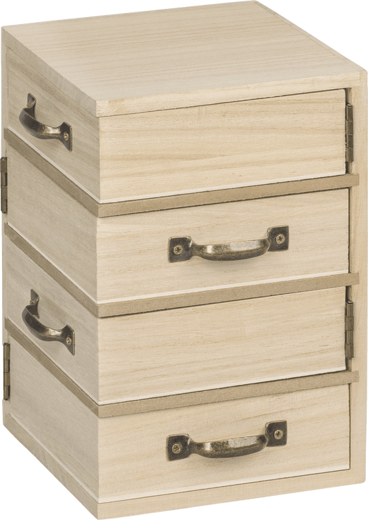 Natural Wooden Commode 12x12x18.5cm 4 Swing-Out Drawers Metal Handles Craft Box