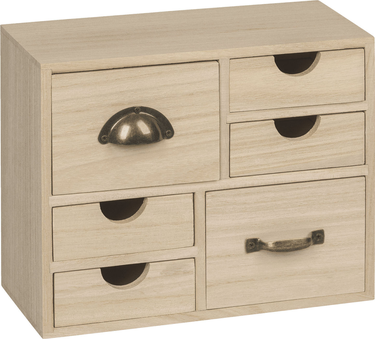 Natural Wooden Commode 22x9.5x17.7cm 6-Drawers Metal Handles Craft Box