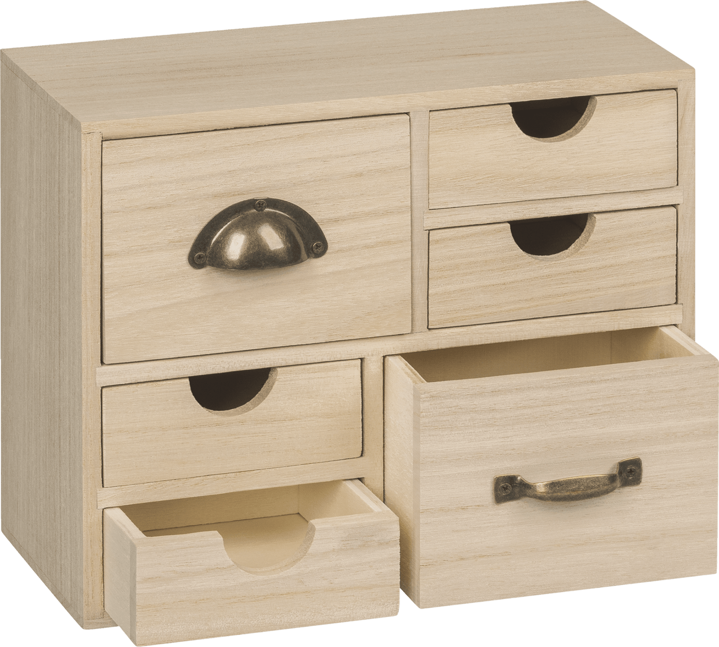 Natural Wooden Commode 22x9.5x17.7cm 6-Drawers Metal Handles Craft Box
