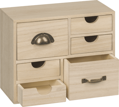 Natural Wooden Commode 22x9.5x17.7cm 6-Drawers Metal Handles Craft Box