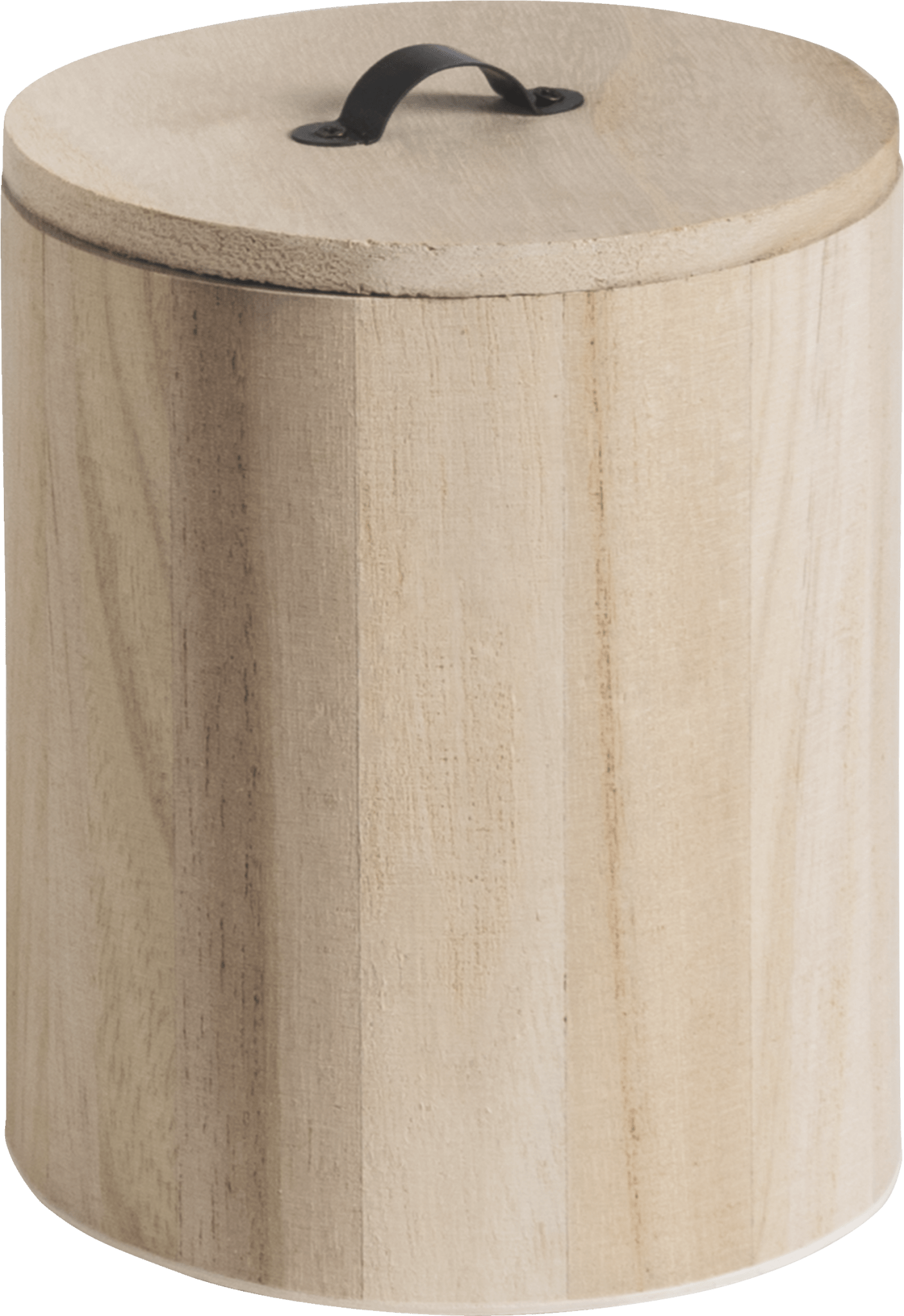 Natural Wooden Cylindrical Box 15cmx12cm Metal Handle Box Craft