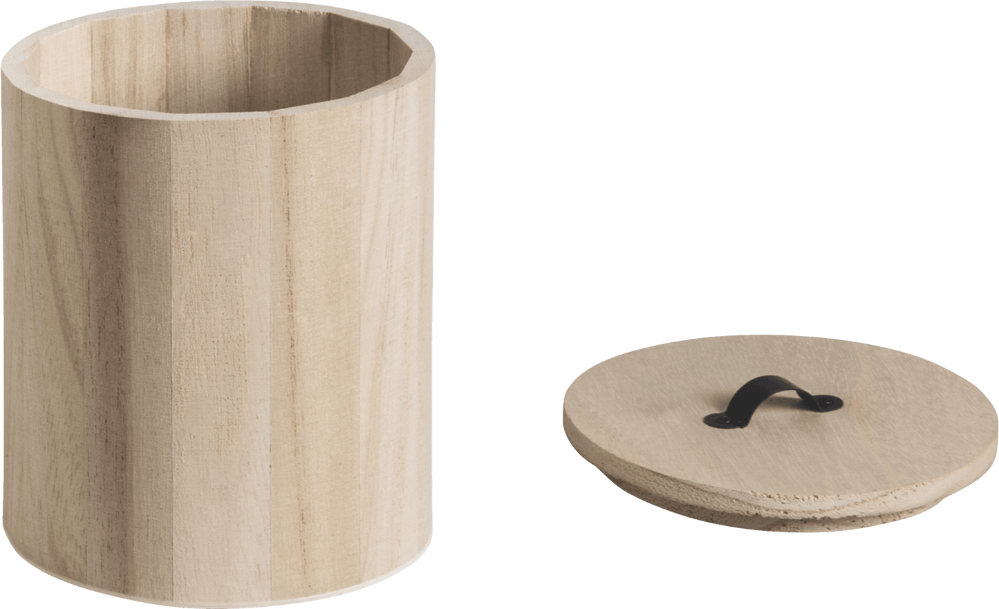 Natural Wooden Cylindrical Box 15cmx12cm Metal Handle Box Craft