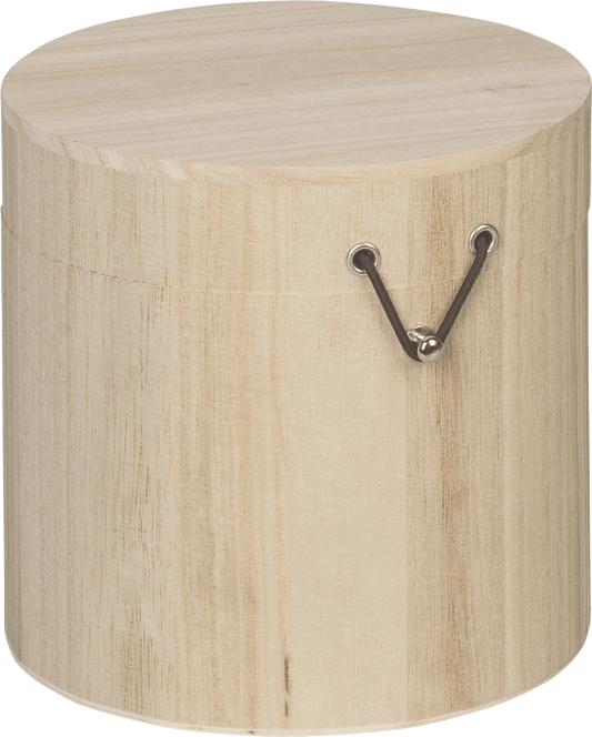 Natural Wooden Round Box 15cmx15cm Elastic Cord & Button Fastening Box Craft