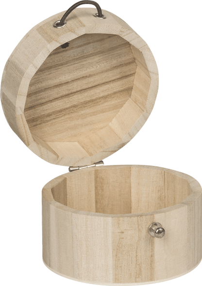 Natural Wooden Round Box 7cmx10cm Elastic Cord & Button Fastening Box Craft