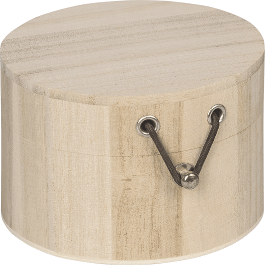 Natural Wooden Round Box 7cmx10cm Elastic Cord & Button Fastening Box Craft