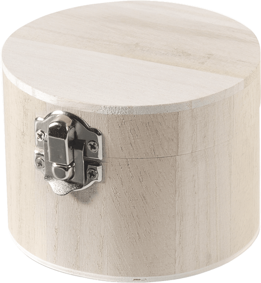 Natural Wooden Round Box 7x9.5cm Hinged Lid & Lock Craft Project