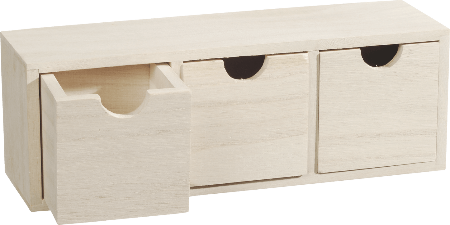 Natural Wooden Shelf 27x8x9.5cm 3-Drawers Metal Handles Craft Box