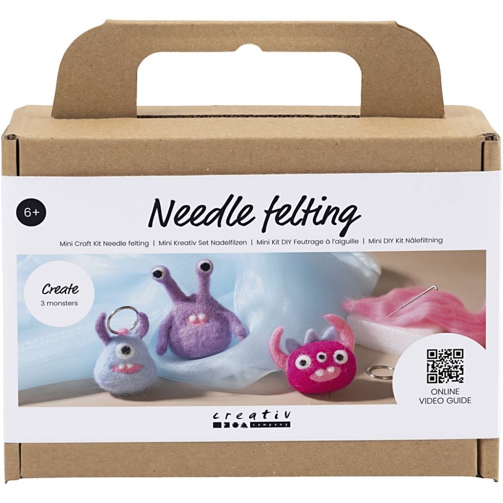 Needle Felting Monster Kit - Create 3 Felt Creature Keyrings with Wool & Polystyrene - Home - Crafts