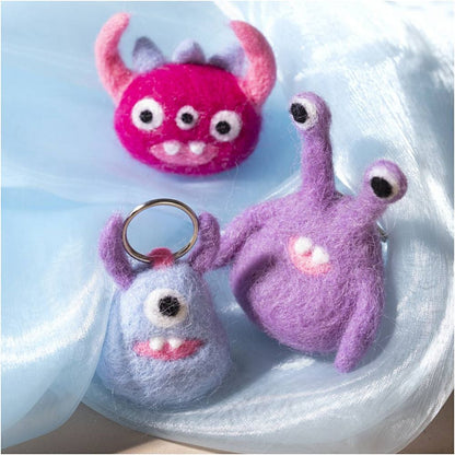 Needle Felting Monster Kit - Create 3 Felt Creature Keyrings with Wool & Polystyrene - Home - Crafts