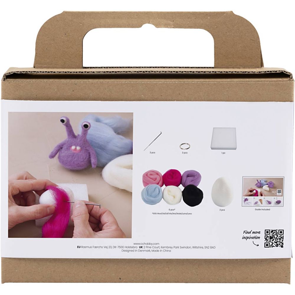 Needle Felting Monster Kit - Create 3 Felt Creature Keyrings with Wool & Polystyrene - Home - Crafts