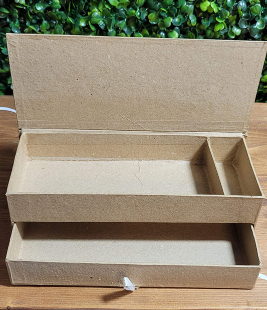 Paper Mache Pencil Case With 2 Compartments One Drawer Stationery - Home - Crafts