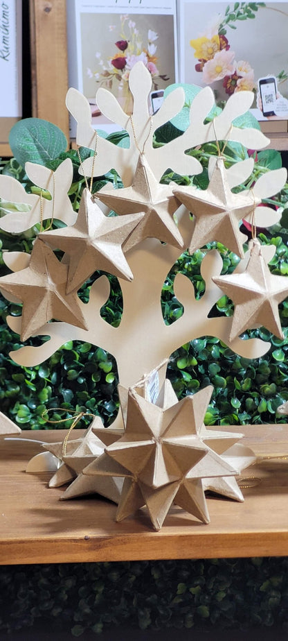 Paper Mache Star Christmas Decoration Hanging Ornaments Set Of 12 - HALF PRICE - Home - Crafts