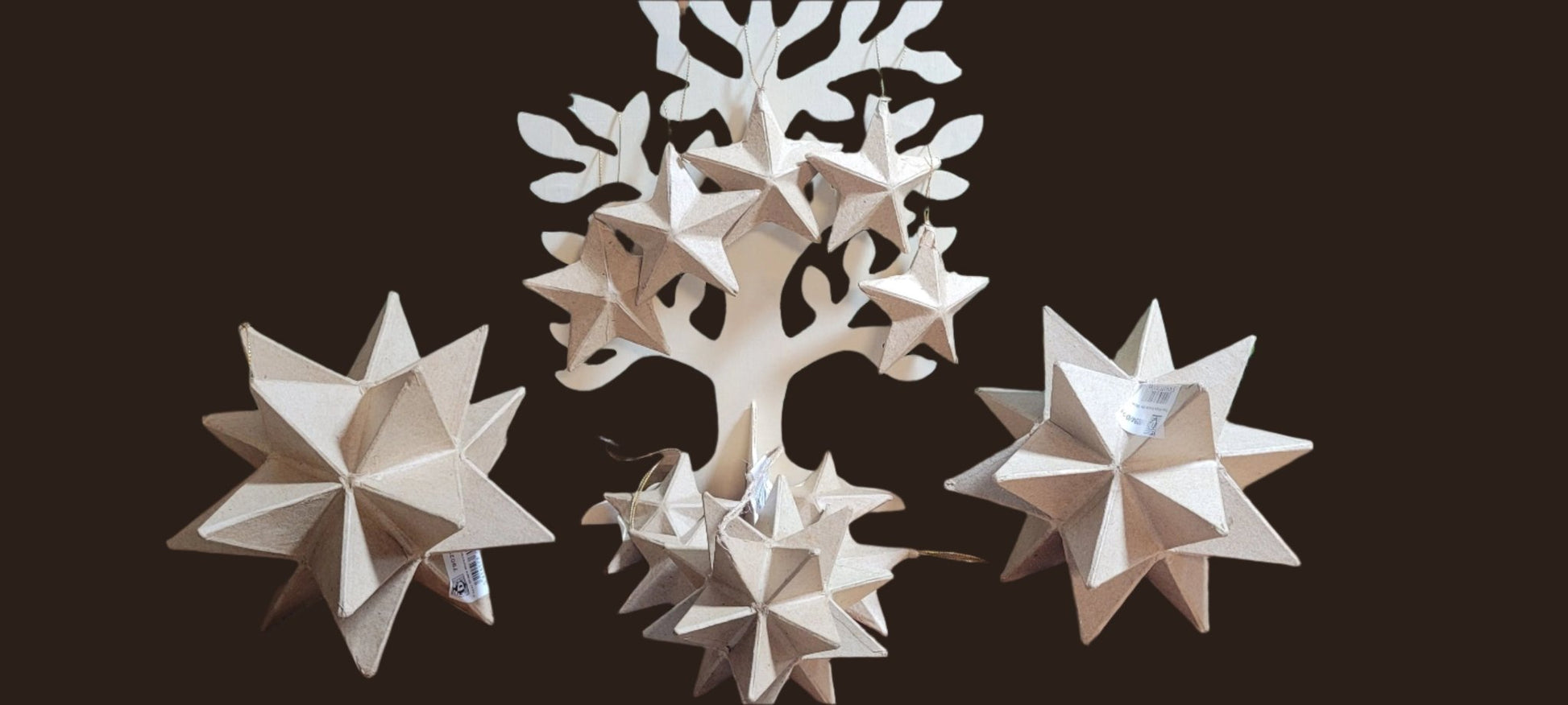 Paper Mache Star Christmas Decoration Hanging Ornaments Set Of 12 - HALF PRICE - Home - Crafts