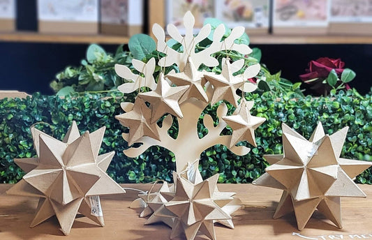 Paper Mache Star Christmas Decoration Hanging Ornaments Set Of 12 - HALF PRICE - Home - Crafts