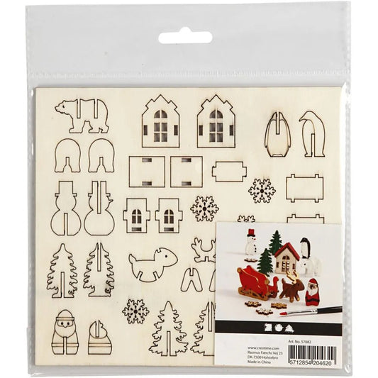 Plywood Christmas Self Assembly Figures With Foot 15.5cmx17.5cm Decoration Craft