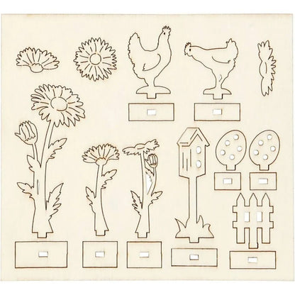 Plywood Marguerites Easter Chickens Self Assembly Figures With Foot 15.5cm x 17cm Craft