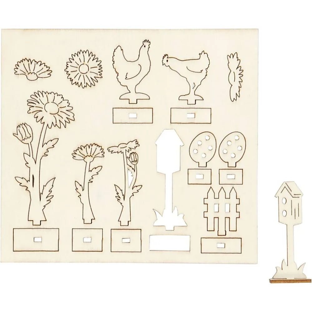Plywood Marguerites Easter Chickens Self Assembly Figures With Foot 15.5cm x 17cm Craft