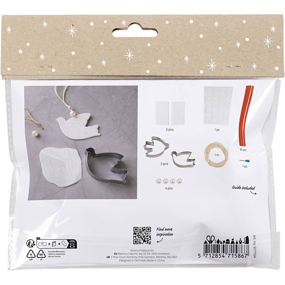 Polymer Clay Dove Craft Kit - Make 3 Handmade Christmas Decorations with Stencils - Home - Crafts