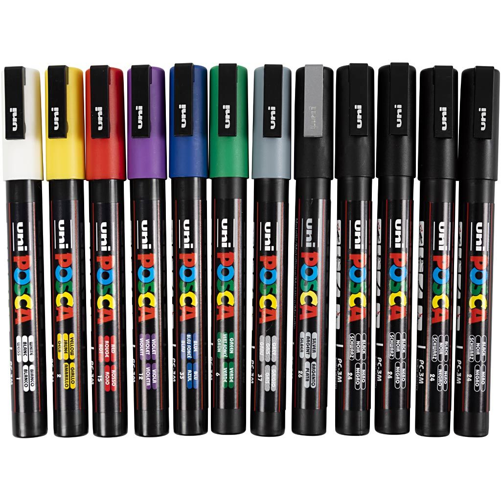 Posca Marker PC-3M Fine 12 Pack 0.9-1.3mm Assorted Colours Waterproof Paint Pen - Home-Crafts