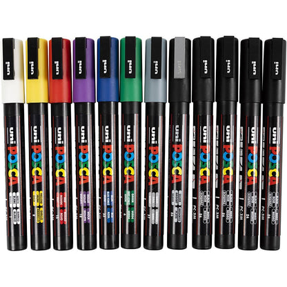 Posca Marker PC-3M Fine 12 Pack 0.9-1.3mm Assorted Colours Waterproof Paint Pen - Home-Crafts