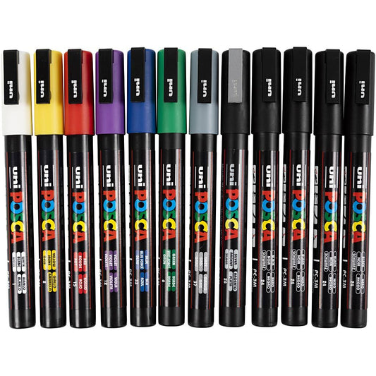 Posca Marker PC-3M Fine 12 Pack 0.9-1.3mm Assorted Colours Waterproof Paint Pen - Home-Crafts