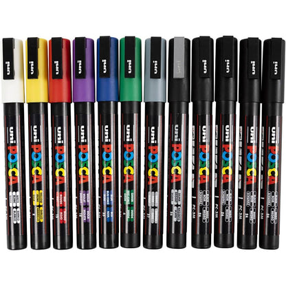 Posca Marker PC-3M Fine 12 Pack 0.9-1.3mm Assorted Colours Waterproof Paint Pen - Home-Crafts