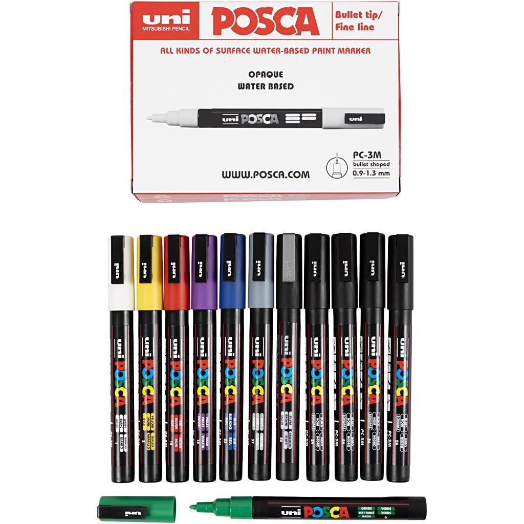 Posca Marker PC-3M Fine 12 Pack 0.9-1.3mm Assorted Colours Waterproof Paint Pen - Home-Crafts