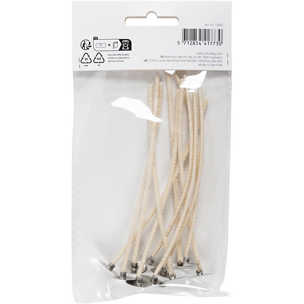Pre-Waxed Cotton Candle Wicks with Metal Sustainers - For Gel Wax, Rapeseed & Paraffin Candle Making - Home-Crafts