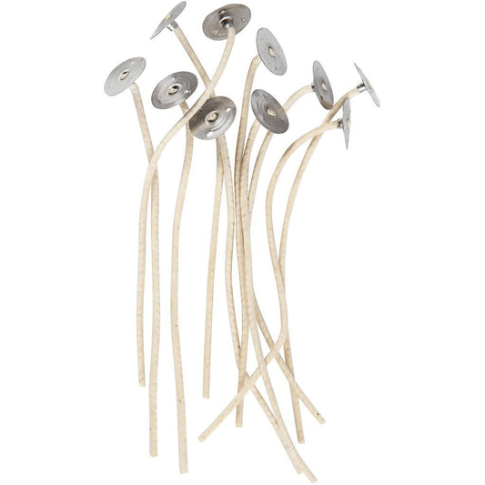 Pre-Waxed Cotton Candle Wicks with Metal Sustainers - For Gel Wax, Rapeseed & Paraffin Candle Making - Home-Crafts