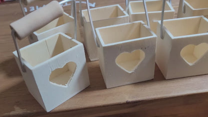 12 x Wooden Mini Heart Boxes Baskets For Favours Job Lot CLEARANCE HALF PRICE