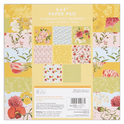 RHS Paper Pad, 180 GSM, 8 Edwards Designs, 6" x 6", 32 Sheets, Premium Patterned Paper, For Cardmaking, Scrapbooking, Decoupage