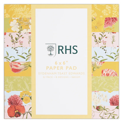 RHS Paper Pad, 180 GSM, 8 Edwards Designs, 6" x 6", 32 Sheets, Premium Patterned Paper, For Cardmaking, Scrapbooking, Decoupage