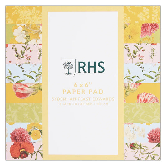 RHS Paper Pad, 180 GSM, 8 Edwards Designs, 6" x 6", 32 Sheets, Premium Patterned Paper, For Cardmaking, Scrapbooking, Decoupage