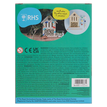 RHS The Royal Horticultural Society Paint Your Own Set With 5 Paints, Brush, Varnish & Instructions, Bug Hotel, White, Includes Paints, Brush & Guide, Blank Bug Hotel With Outlines