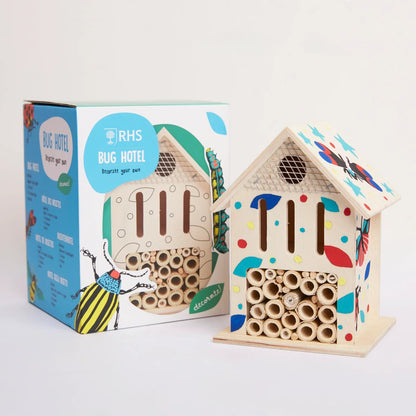 RHS The Royal Horticultural Society Paint Your Own Set With 5 Paints, Brush, Varnish & Instructions, Bug Hotel, White, Includes Paints, Brush & Guide, Blank Bug Hotel With Outlines