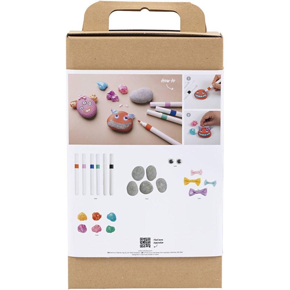 Rock Monster Craft Kit - Create Painted Stone Decorations with Googly Eyes & Glitter Clay - Home - Crafts