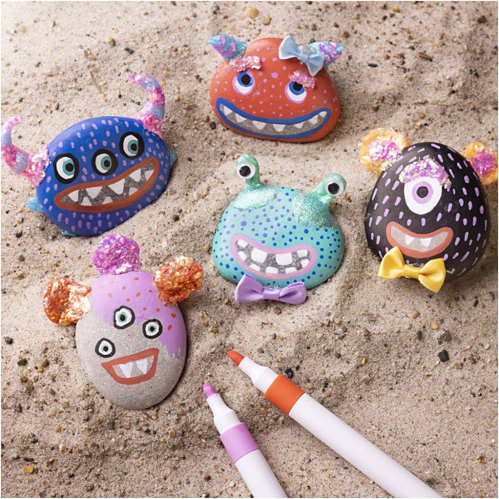 Rock Monster Craft Kit - Create Painted Stone Decorations with Googly Eyes & Glitter Clay - Home - Crafts