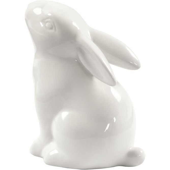 Seated Easter Hare Rabbit White Glazed Ceramic H: 9 cm D: 5.5 cm Decorate Crafts