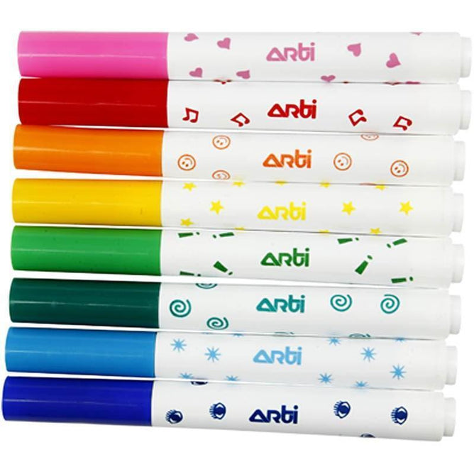 Stamp Washable Markers 8 Colours Drawing Art Pens Designed Tip School Merits