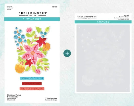 Spellbinders Christmas Florals & Sentiments Die and Stencil Bundle