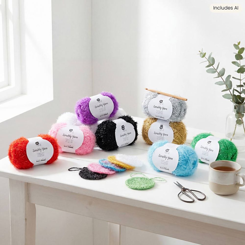 Scrubby Yarn 10x50g Assorted Colours 90m Knit Crochet Sponges 2-4mm - Home-Crafts