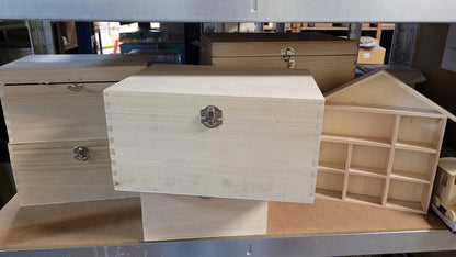 Seconds Grade C Wooden Box With Hinged Lid Treasure Memory Chests Storage Metal Clasps - Choose Size - Home - Crafts