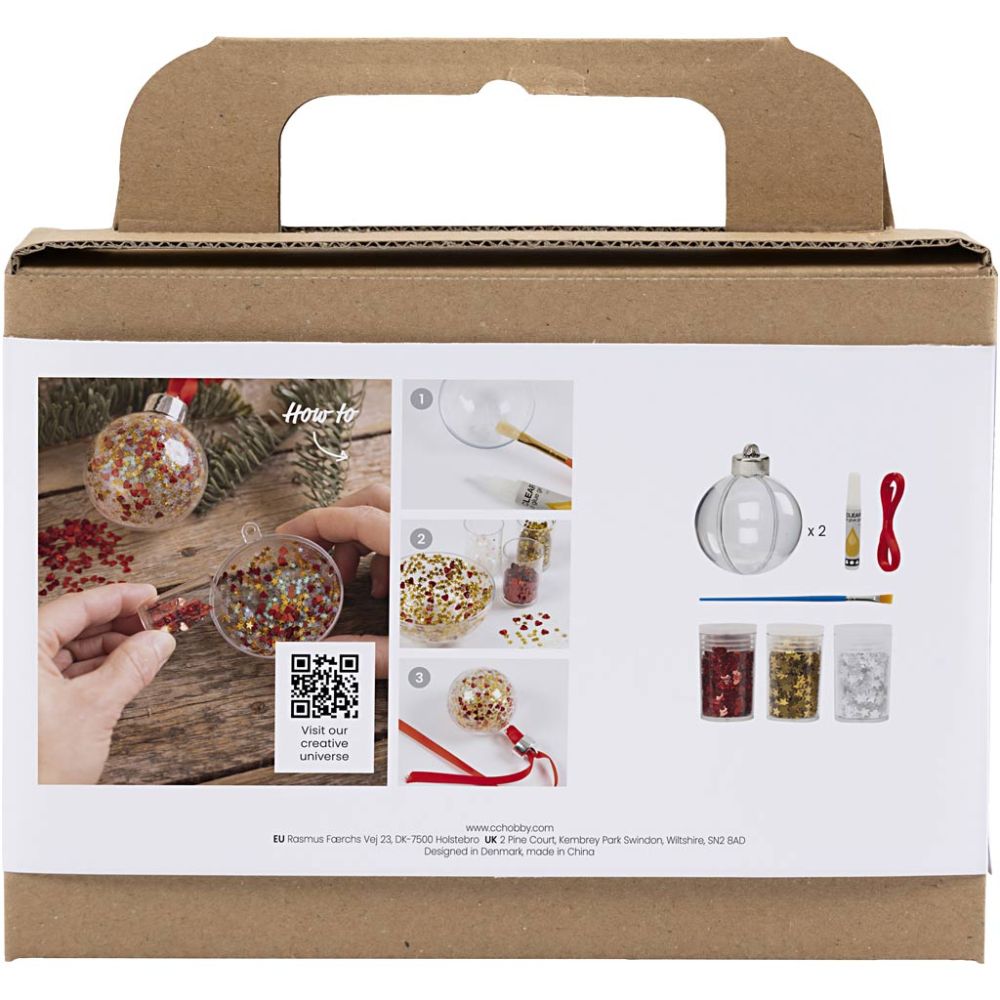 Sequinned Christmas Bauble Kit - Create 2 Glittering Decorations with Glue & Sequins - Home - Crafts