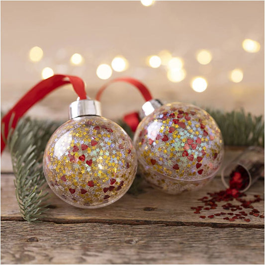 Sequinned Christmas Bauble Kit - Create 2 Glittering Decorations with Glue & Sequins - Home - Crafts